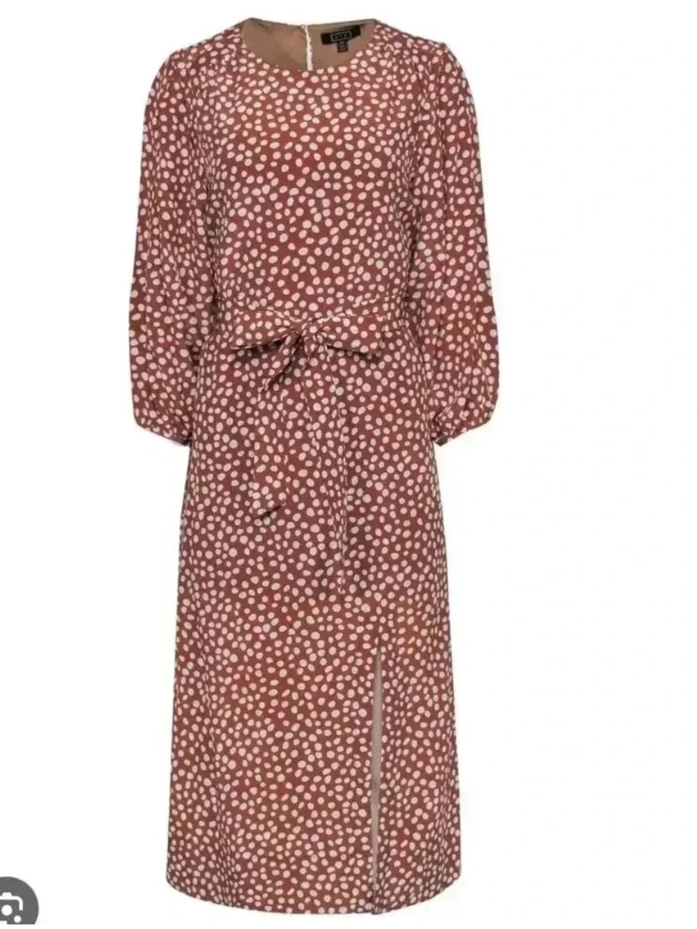 AYR Silk Long Sleeve Midi Dress Rust Brown Polka Dot Size Medium Contemporary